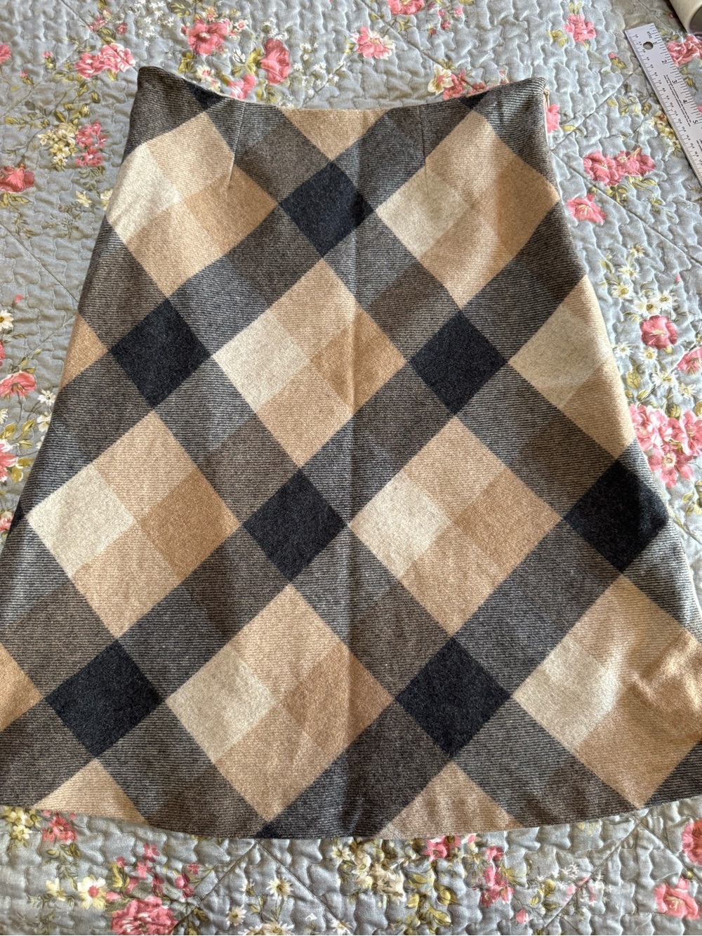 Chadwicks of Boston Wool Blend Plaid A-Line Midi Skirt Size 6 Neutral